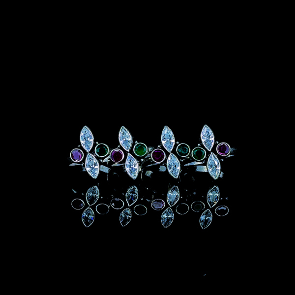 Leaf with Two Side Round Stone Toe Rings